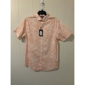 Murano Mens Size Large Tall LT Peach White Button Short Sleeves 100% Cotton NWT